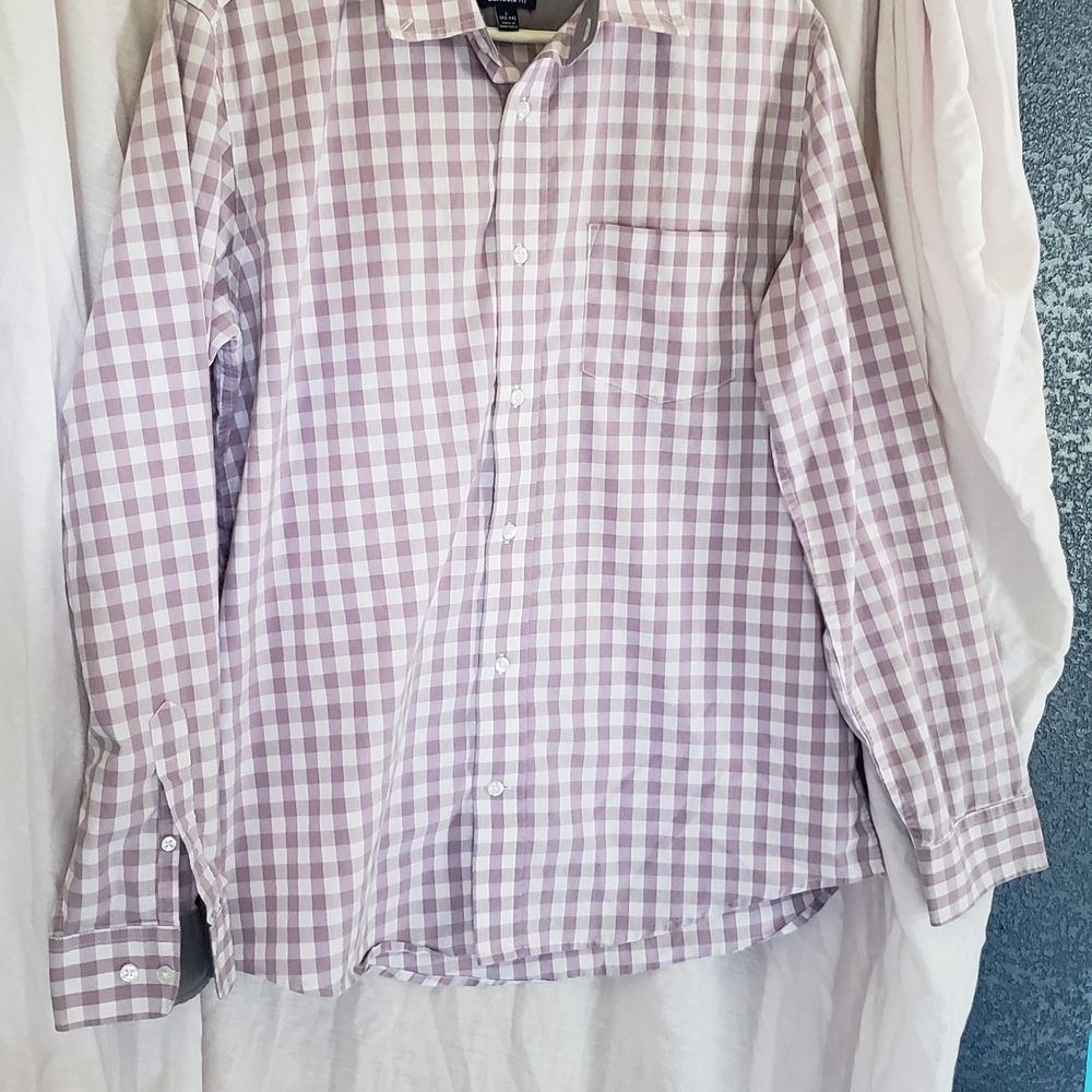 George Purple Casual Button Down Shirt. Checkered. Classic Fit. Large. Cotton‎